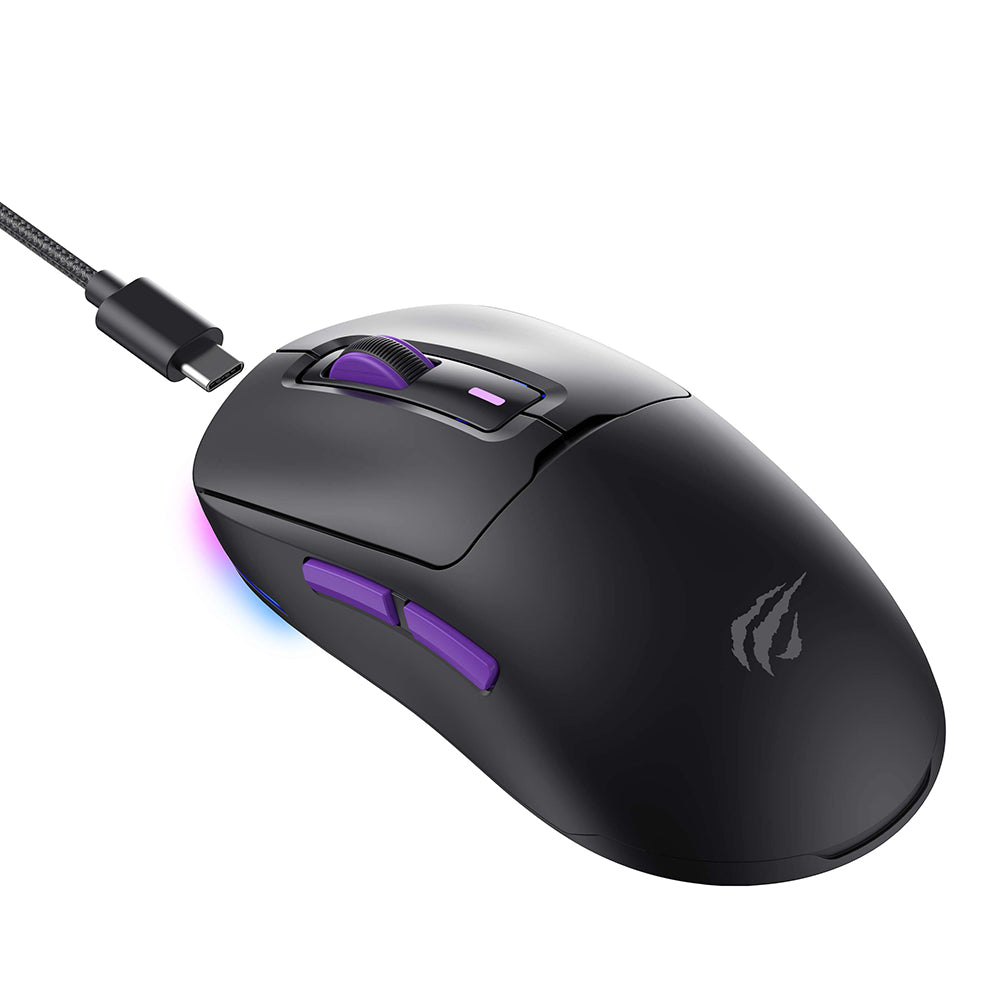 Brezžična igralna miška HAVIT MS969WB, RGB, 1000DPI - 16000DPI, BT / Wi-Fi / Žična, Črna