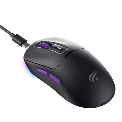 Brezžična igralna miška HAVIT MS969WB, RGB, 1000DPI - 16000DPI, BT / Wi-Fi / Žična, Črna