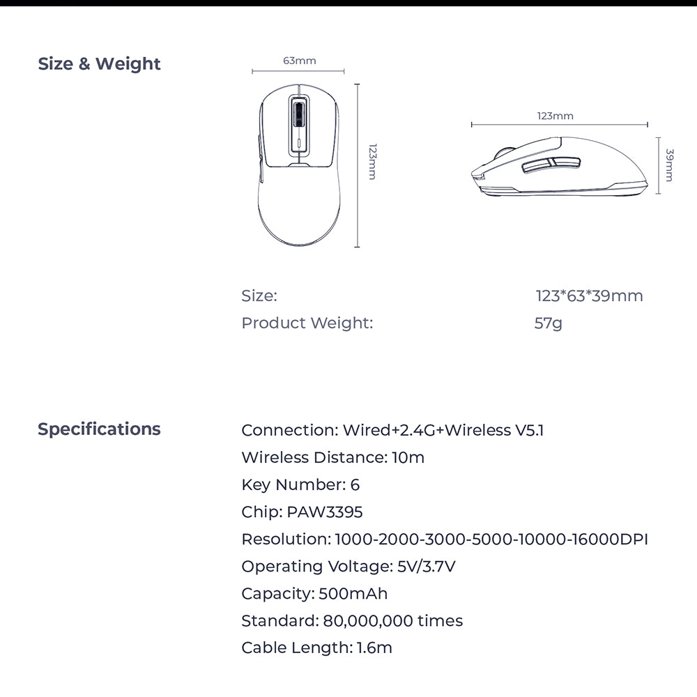 Brezžična igralna miška HAVIT MS969WB, RGB, 1000DPI - 16000DPI, črna