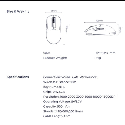 Brezžična igralna miška HAVIT MS969WB, RGB, 1000DPI - 16000DPI, črna
