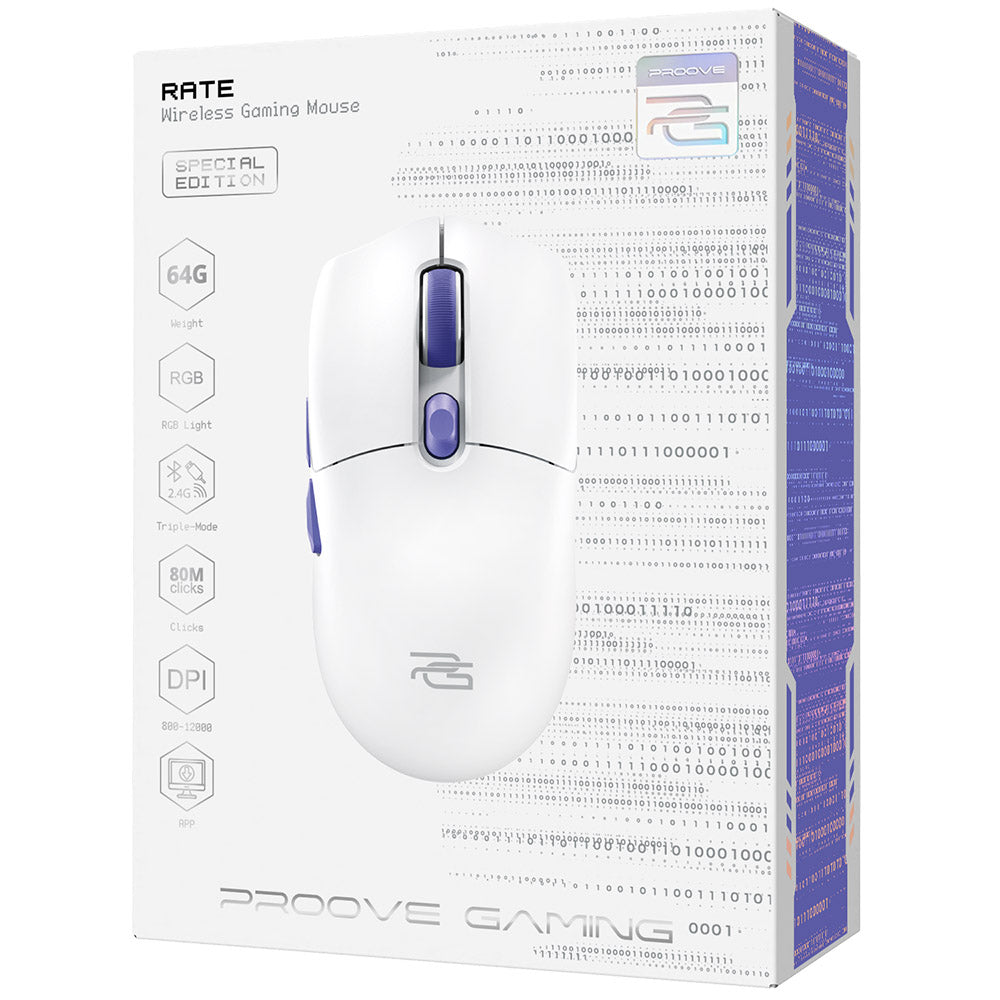 Brezžična igralna miška Proove Rate Special Edition, 800DPI - 12000DPI, Bela CMRTWRS03002