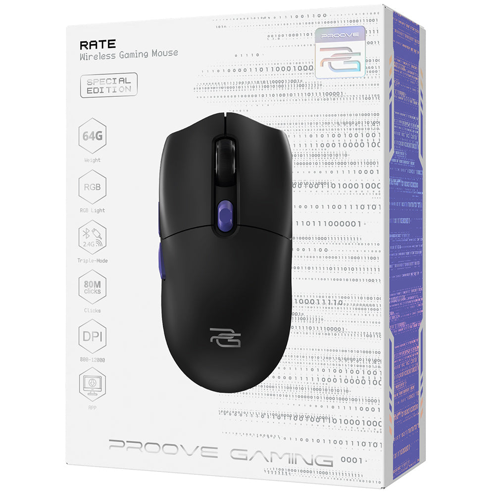 Brezžična igralna miška Proove Rate Special Edition, 800DPI - 12000DPI, Črna CMRTWRS03001