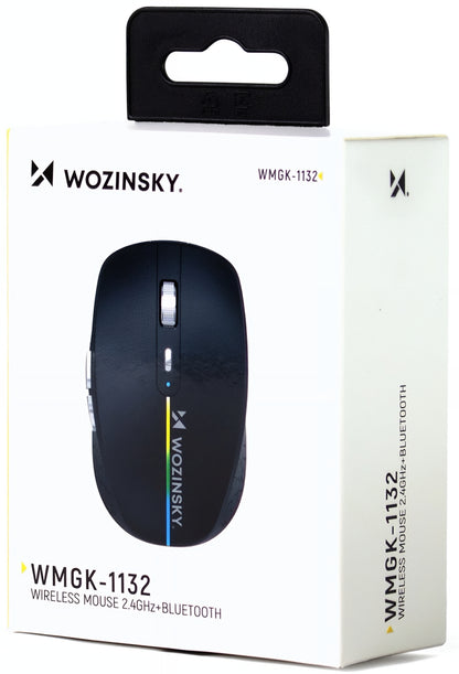 Brezžična igralna miška WZK WMGK-1132, 1600DPI, RGB, BT / Wi-Fi, Črna