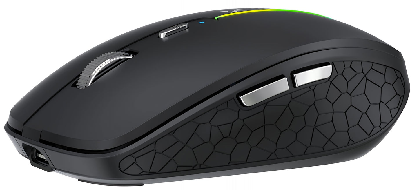 Brezžična igralna miška WZK WMGK-1132, 1600DPI, RGB, BT / Wi-Fi, Črna