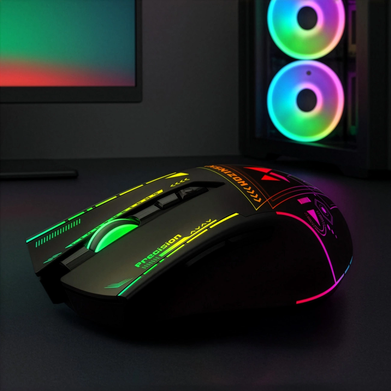 Brezžična igralna miška WZK WMGB-3200, 3200DPI, RGB, črna