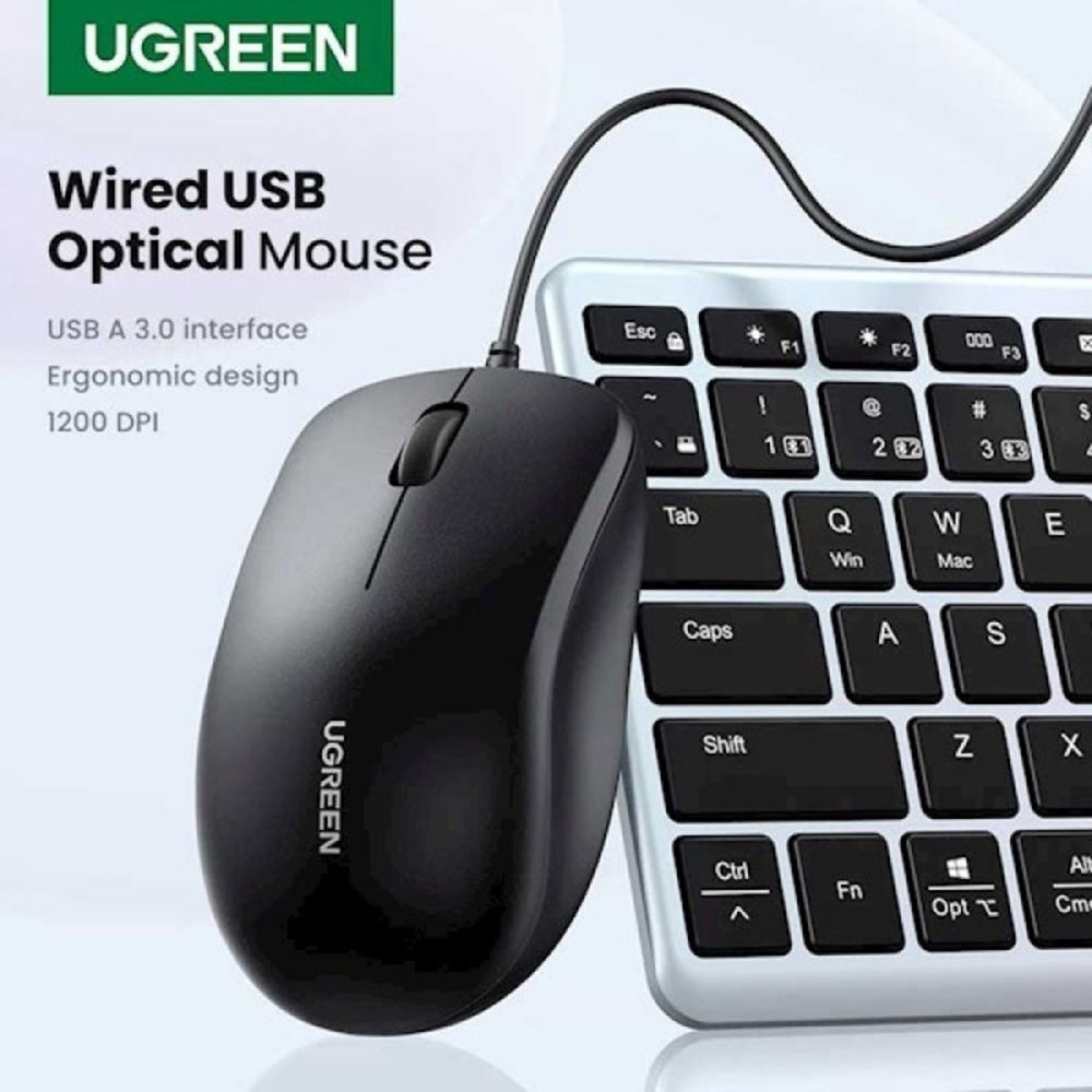 Miška Wired USB UGREEN MU007, 1200DPI, 1.5m, Črna