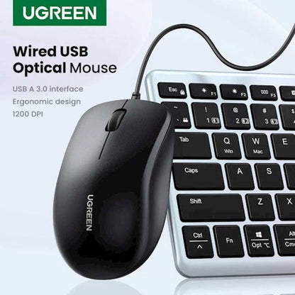 Miška Wired USB UGREEN MU007, 1200DPI, 1.5m, Črna