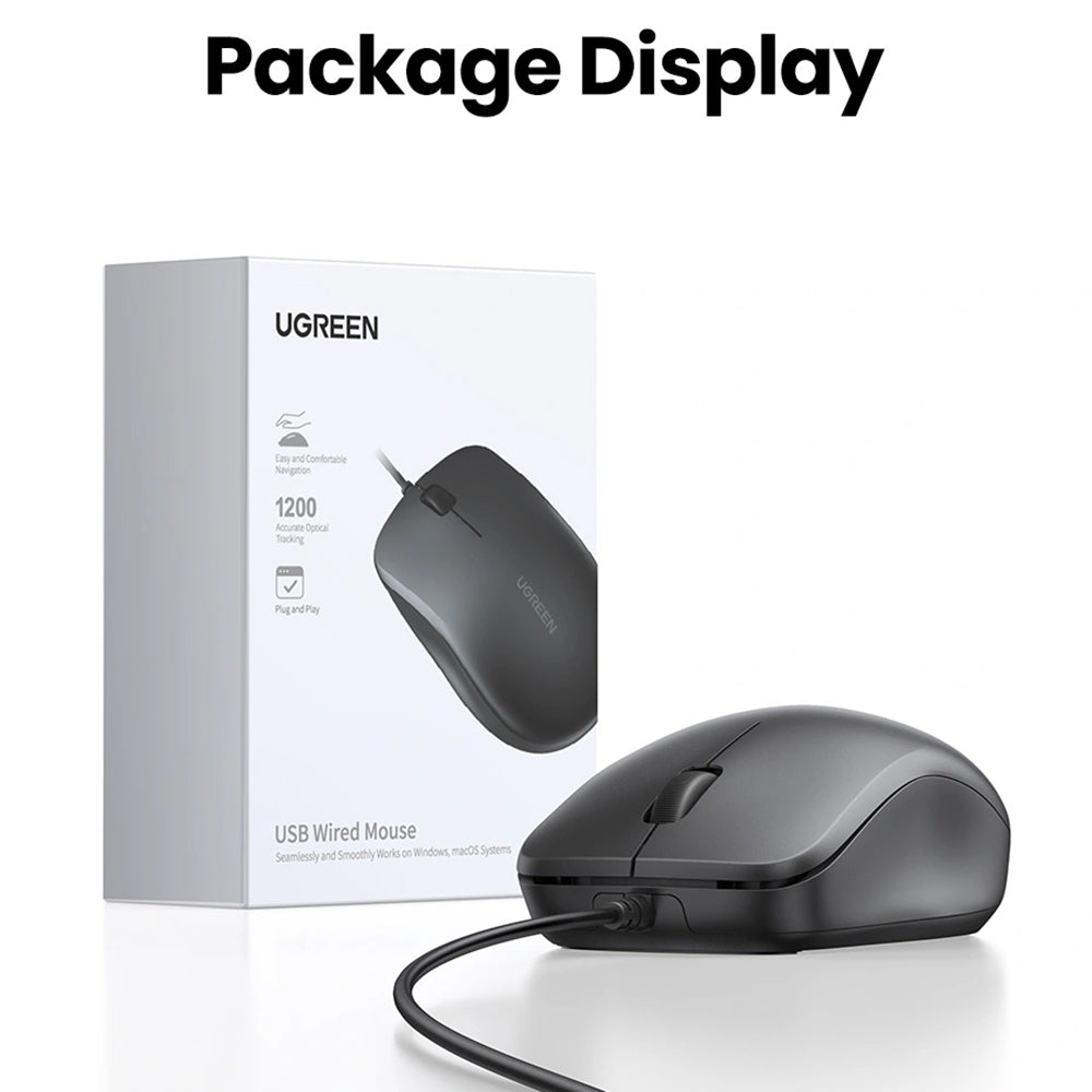 Miška Wired USB UGREEN MU007, 1200DPI, 1.5m, Črna