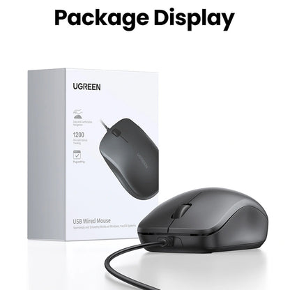 Miška Wired USB UGREEN MU007, 1200DPI, 1.5m, Črna