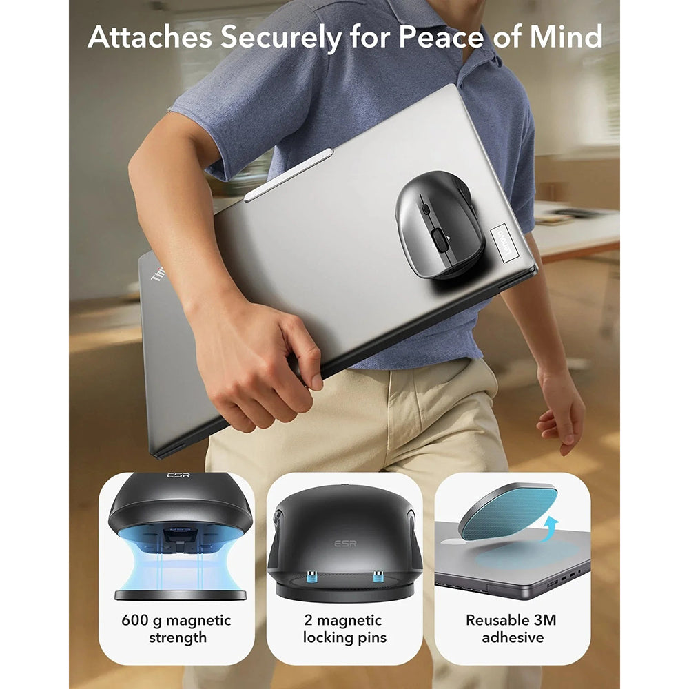 Brezžična miška ESR MagMouse, 800DPI - 4800DPI, Siva