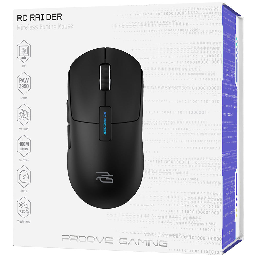 Brezžična miška Proove RC Raider 8K, 800DPI - 32000DPI, BT / Wi-Fi / Žična, Črna WMRR00122001