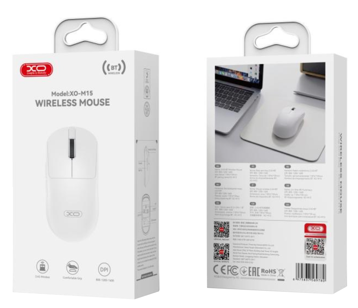 Brezžična miška XO Design M15, 1600DPI, BT / Wi-Fi, bela