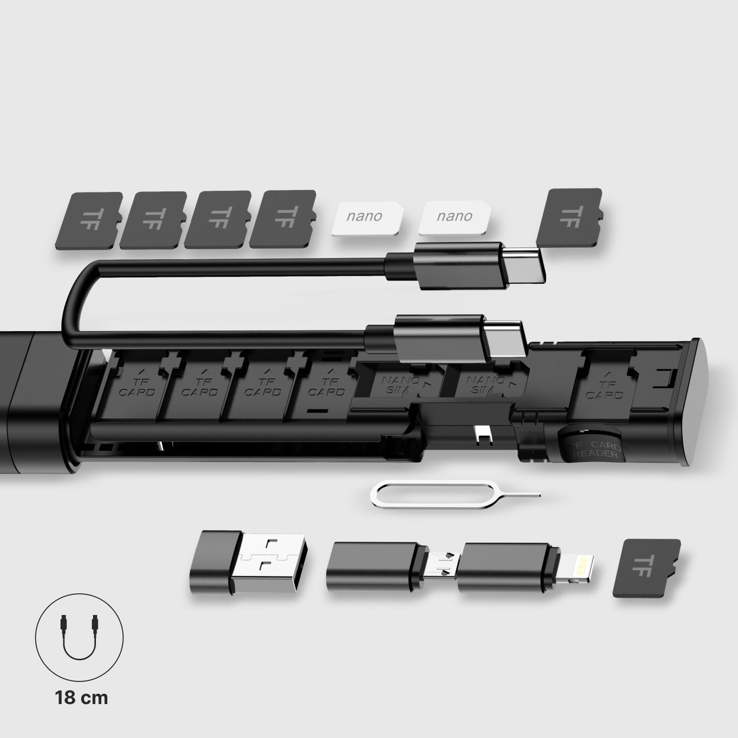 Organizator z dodatki / Bralnik kartic Qualo QZS-P-01, črn