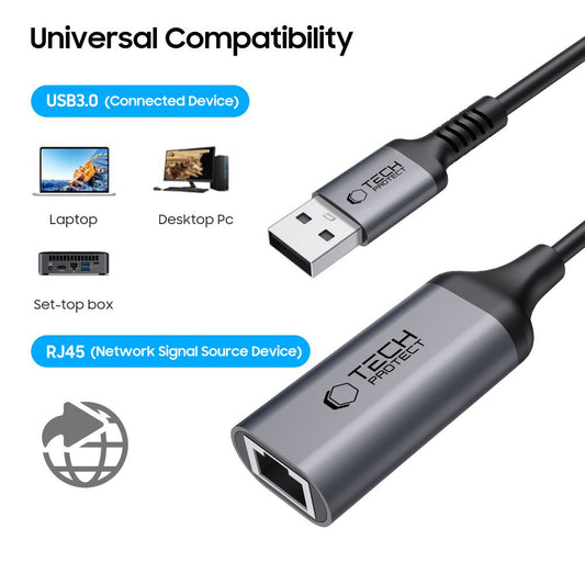 Tech-Protect Ultraboost Network Card, RJ45, USB 3.0, Black