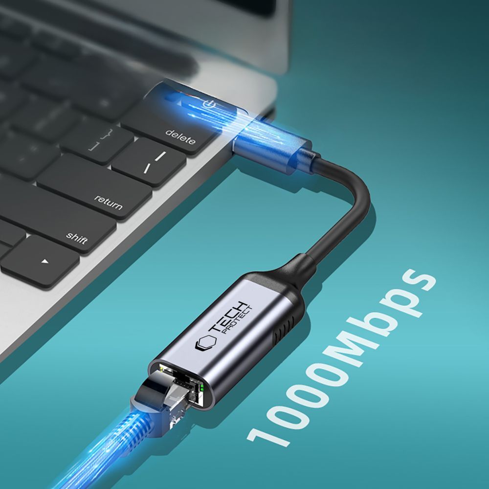Mrežna kartica Tech-Protect Ultraboost, RJ45, USB 3.0, Črna