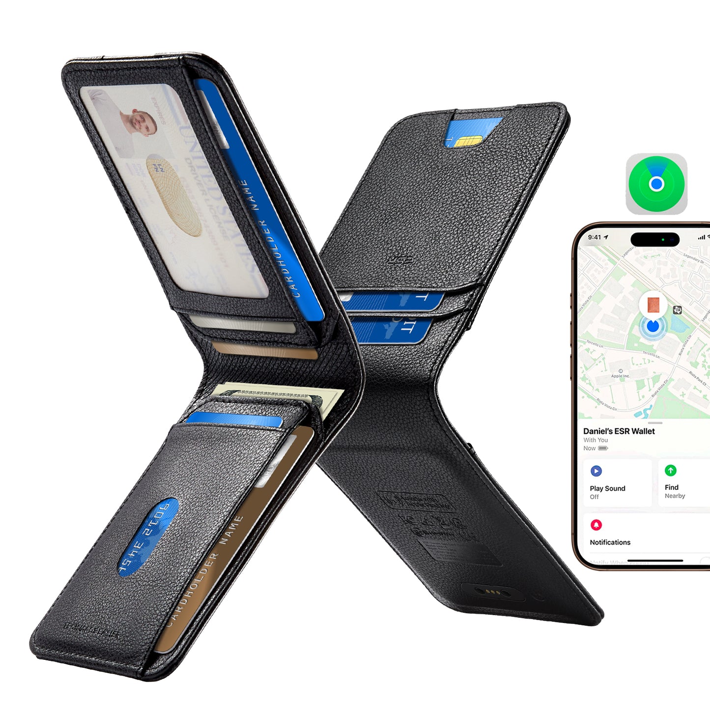 Denarnica ESR Classic Geo s funkcijo Find My in RFID zaščito, črna, ponovno zaprta
