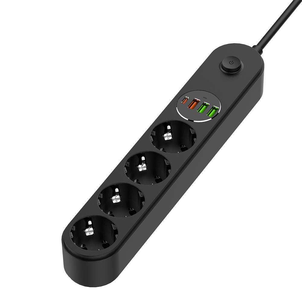 Podaljšek ColorWay, 4 x Schuko, Črn