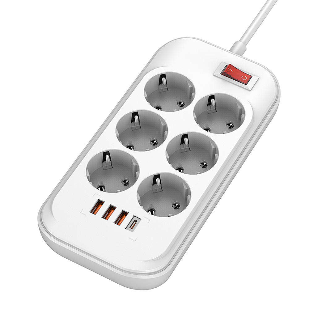 Podaljšek ColorWay, 6 x Schuko - 3 x USB-A - 1 x USB-C, Bela