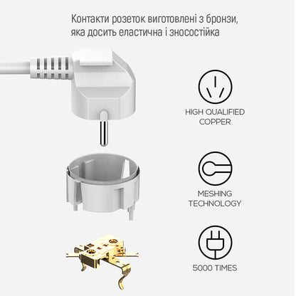 Podaljšek ColorWay, 6 x Schuko - 3 x USB-A - 1 x USB-C, Bela