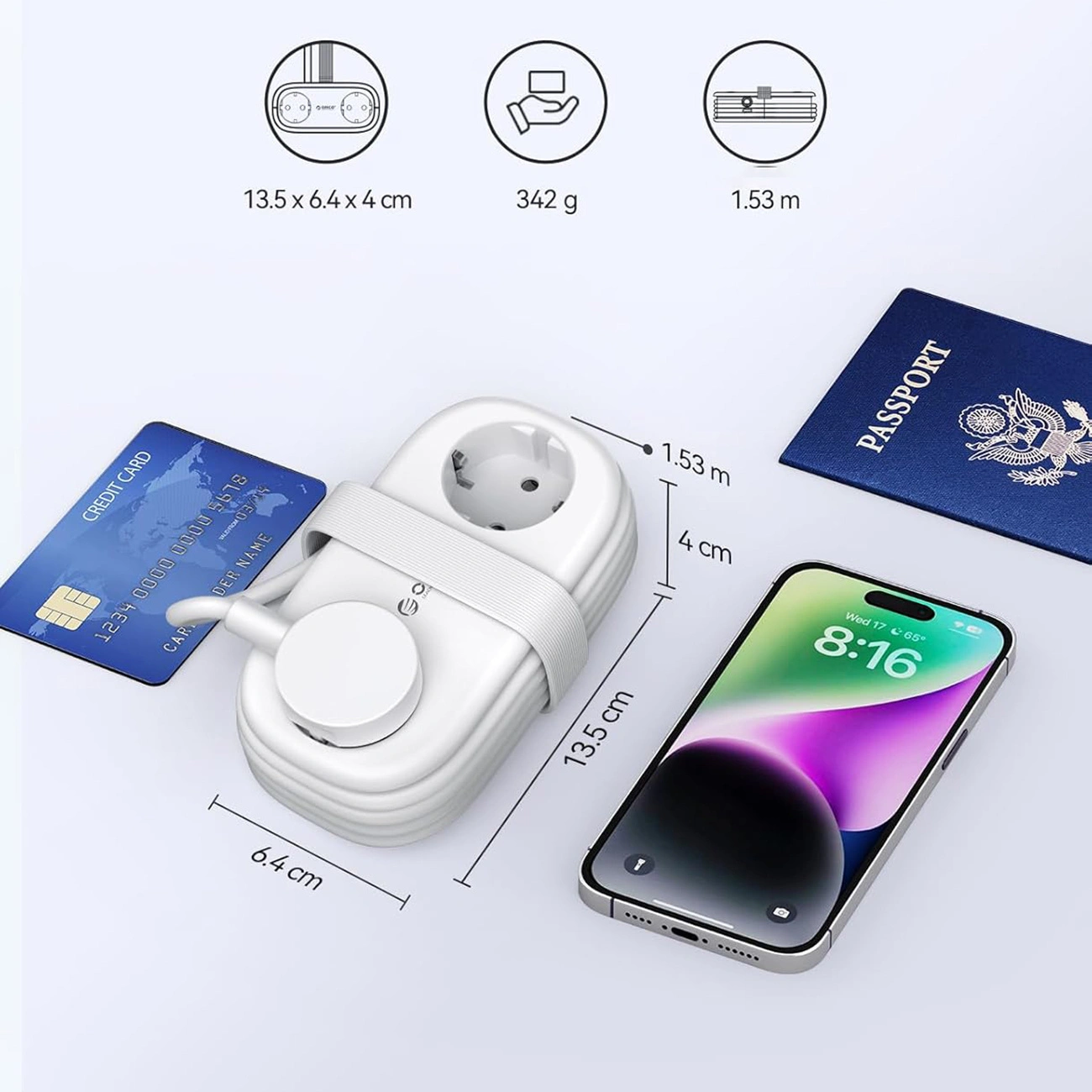 Podaljšek Orico AP3, 2 x Schuko - 2 x USB-A - 2 x USB-C, Bel