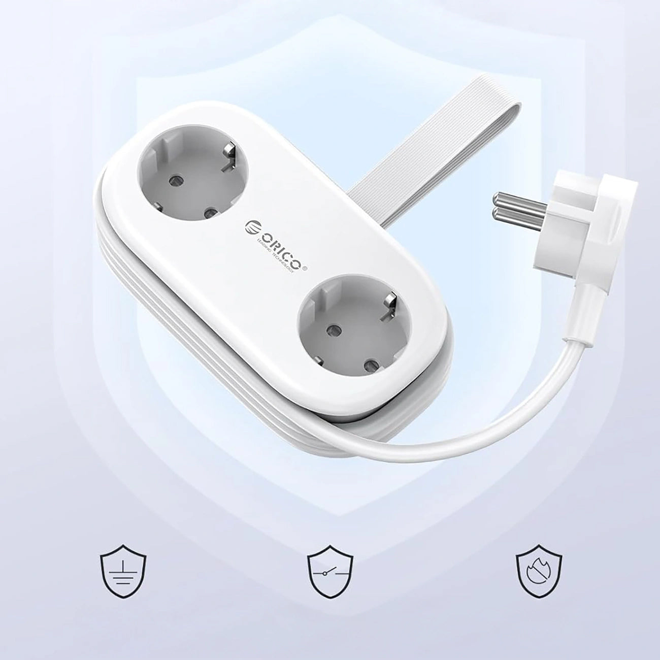 Podaljšek Orico APP, 2 x Schuko - 2 x USB-A - 1 x USB-C, Bel