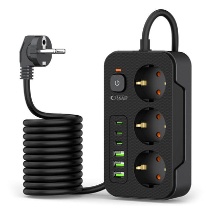 Podaljšek Tech-Protect PC3X6, 3 x Schuko, Črn