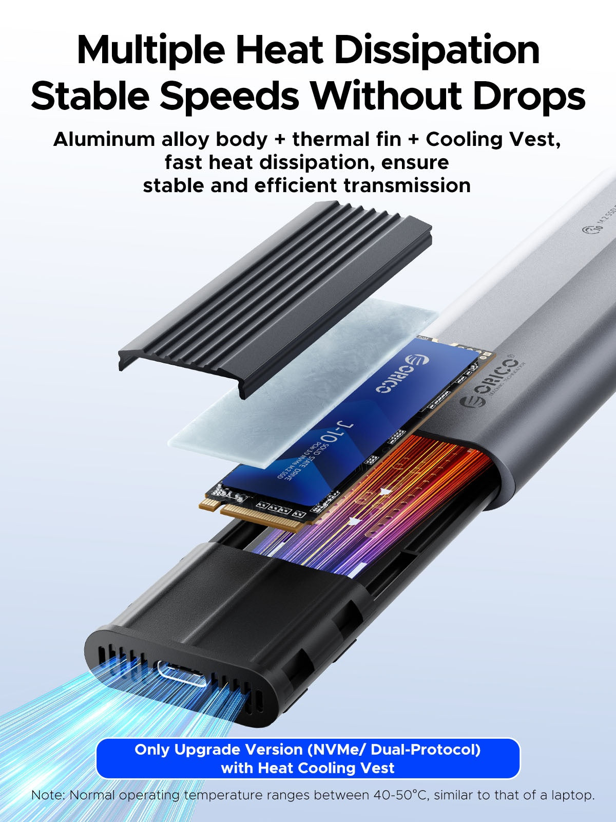 Orico AXM2-G2 ohišje za SSD M.2 NVMe, sivo