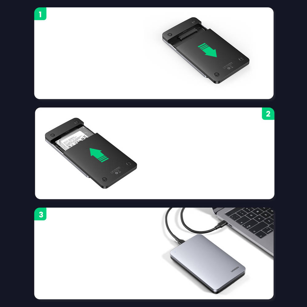 Nosilec UGREEN CM300 za HDD / SSD SATA 2.5inch, USB 3.1, Siv