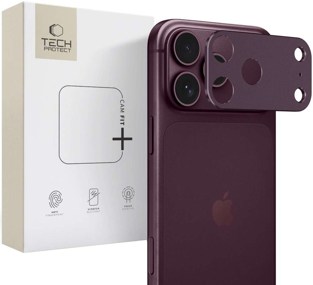 Zaščitni okvir za zadnjo kamero Tech-Protect Camalloy Fit+ za Apple iPhone 18 Pro Max, aluminij, bordo barve