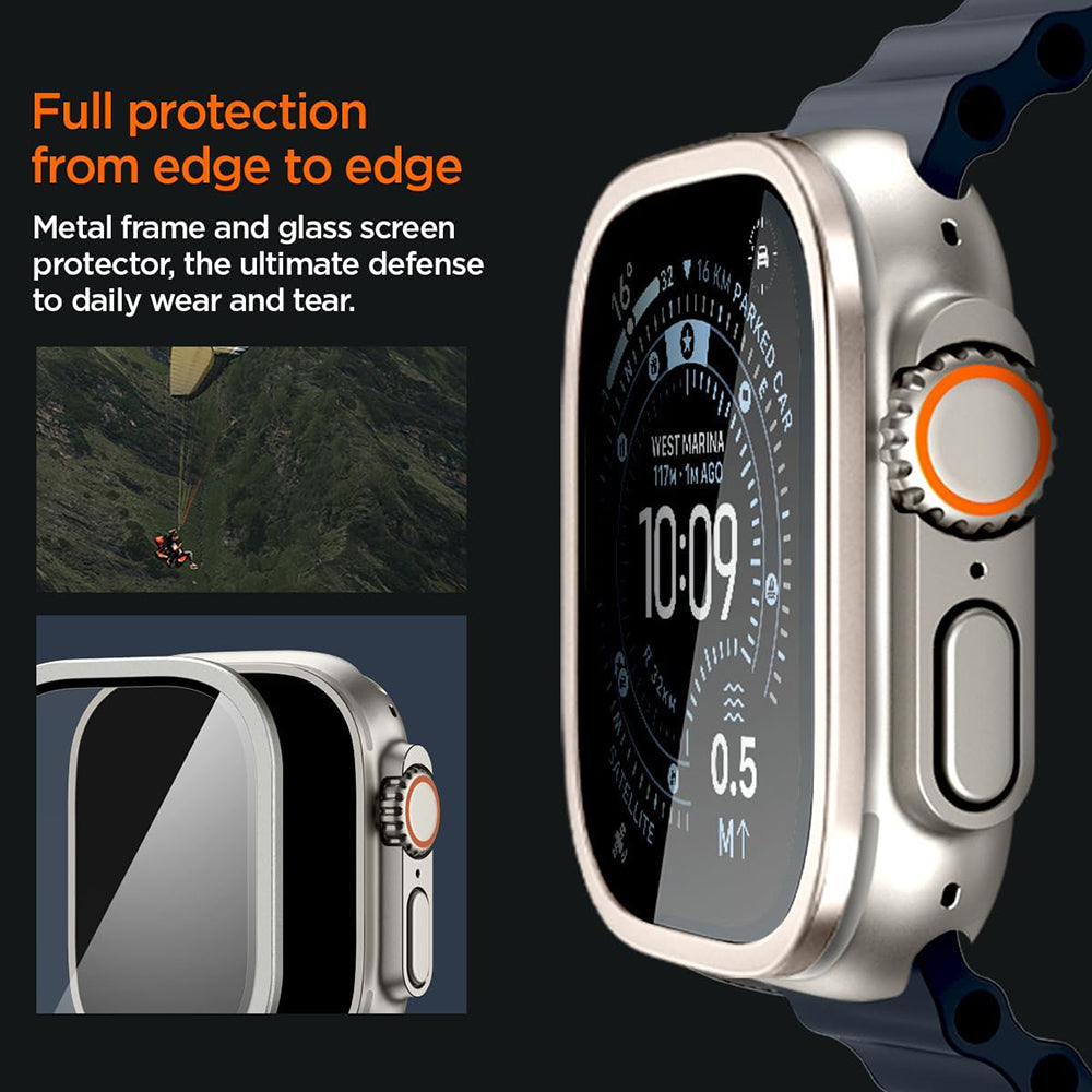 Zaščitni okvir Spigen Tune with Glass za Apple Watch Ultra Series, srebrn ACS11595