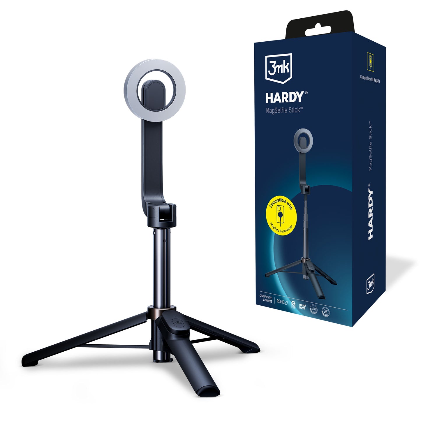 Selfie Stick Bluetooth 3MK Hardy MagSelfie, Univerzalen, Črn