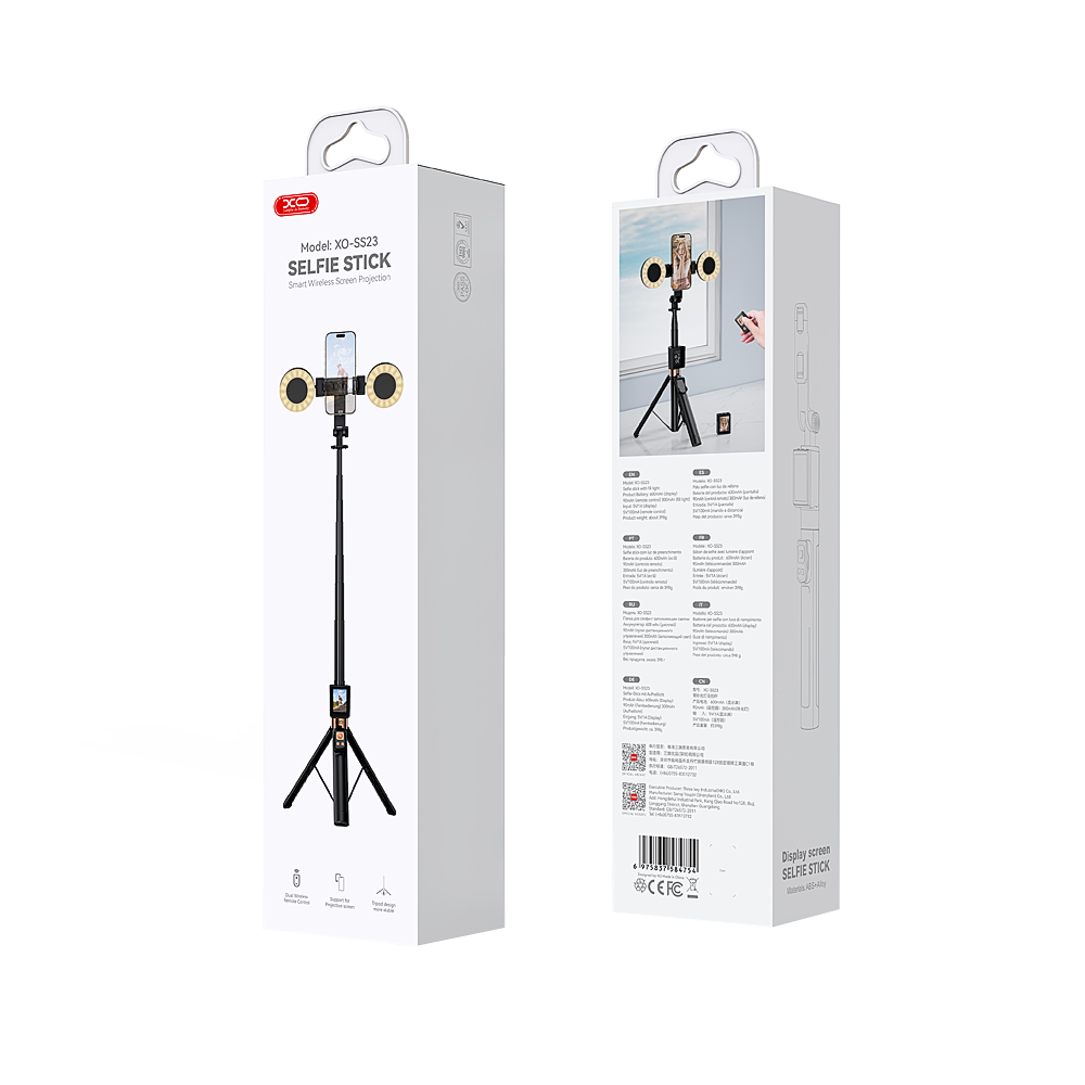 Selfie Stick Bluetooth XO Design SS23 Dual Lights, Univerzalen, Črn