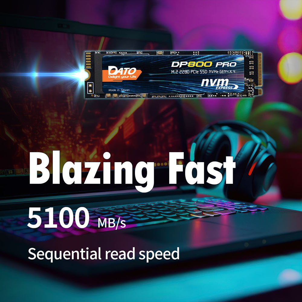 Solid State Drive (SSD) Dato DP800 Pro, NVME M.2 2280, PCIe, 4TB, Črn DP800PSSD-4TB