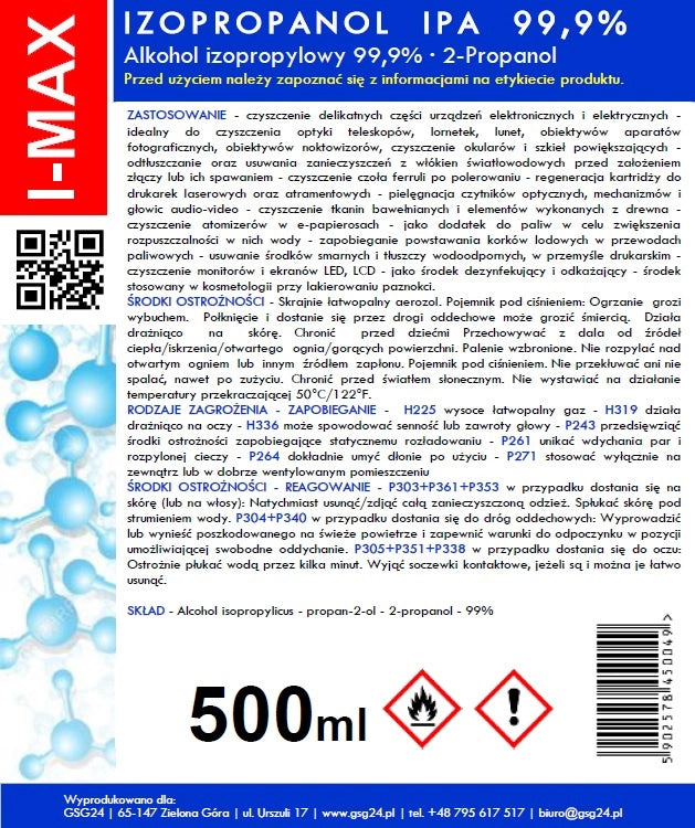 Čistilni sprej z izopropilnim alkoholom GSG24 I-Max, 500ml