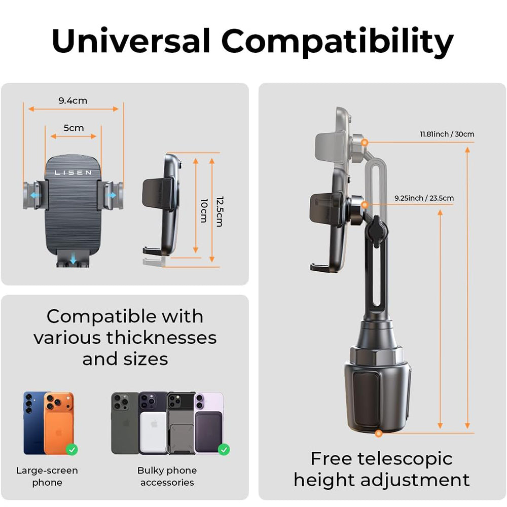 Nosilec za avto Lisen za telefon / tablico, 4.5inch - 12.9inch, črn YL0223070048