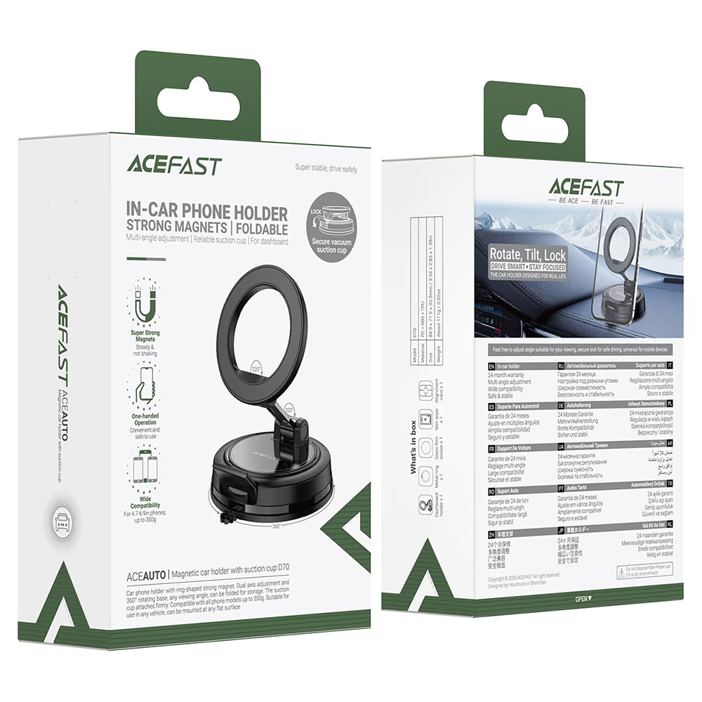 Magnetni avto nosilec Acefast D70, 4,7 palca - 6,9 palca, Črn