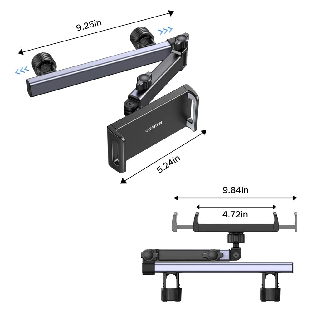 Nosilec za avtomobilsko vzglavnik UGREEN LP904 (55443) za telefon / tablico, 4.7inch - 9.8inch, črn