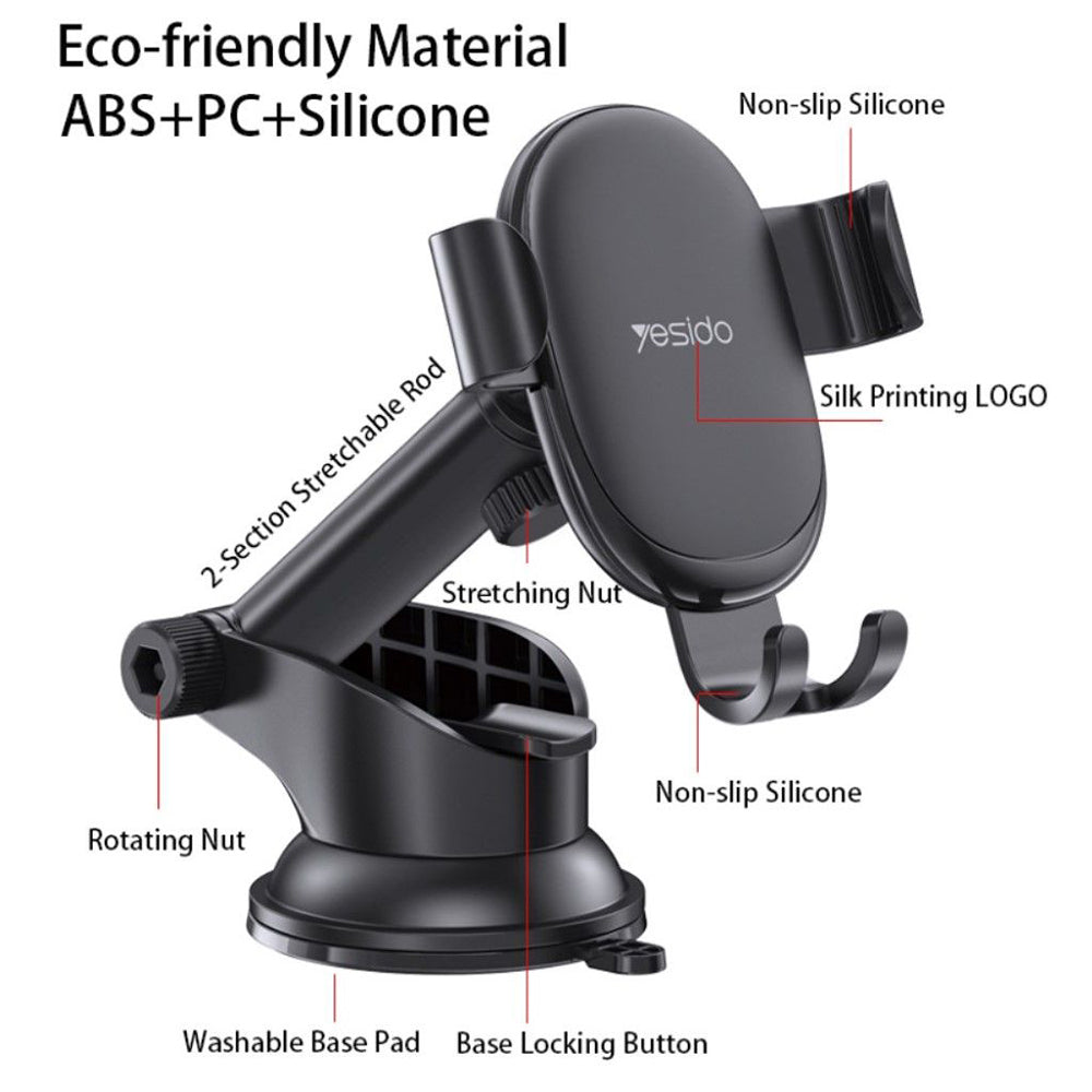 Avtomobilski nosilec Yesido C120, 4inch - 6.5inch, črn