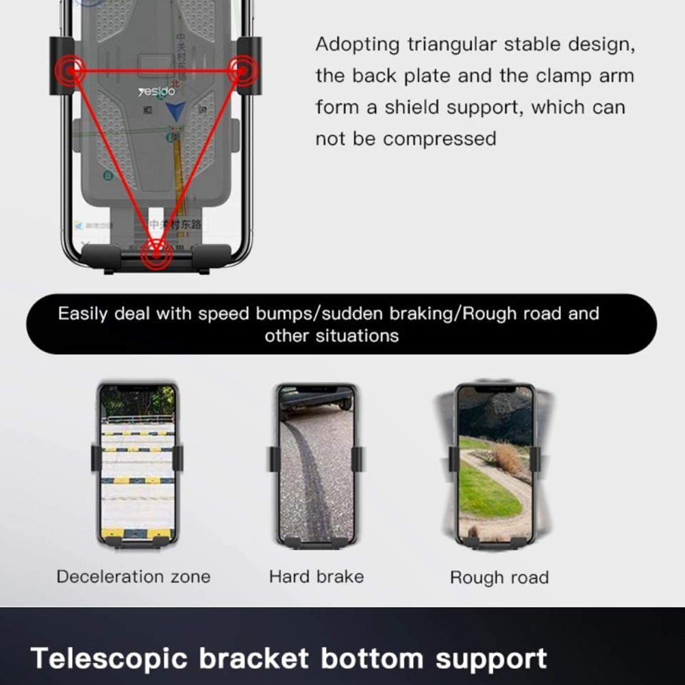 Nosilec za kolo Yesido C94, 4inch - 6.5inch, črn