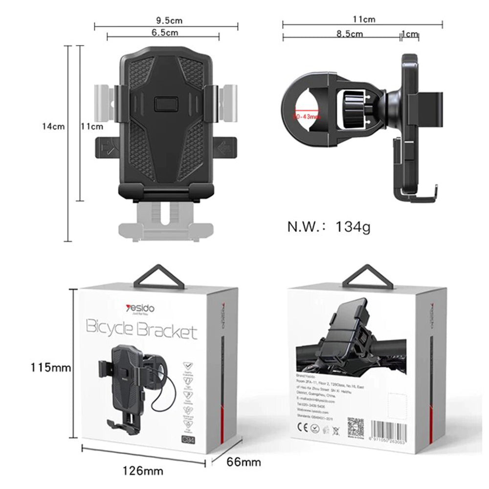 Nosilec za kolo Yesido C94, 4inch - 6.5inch, črn