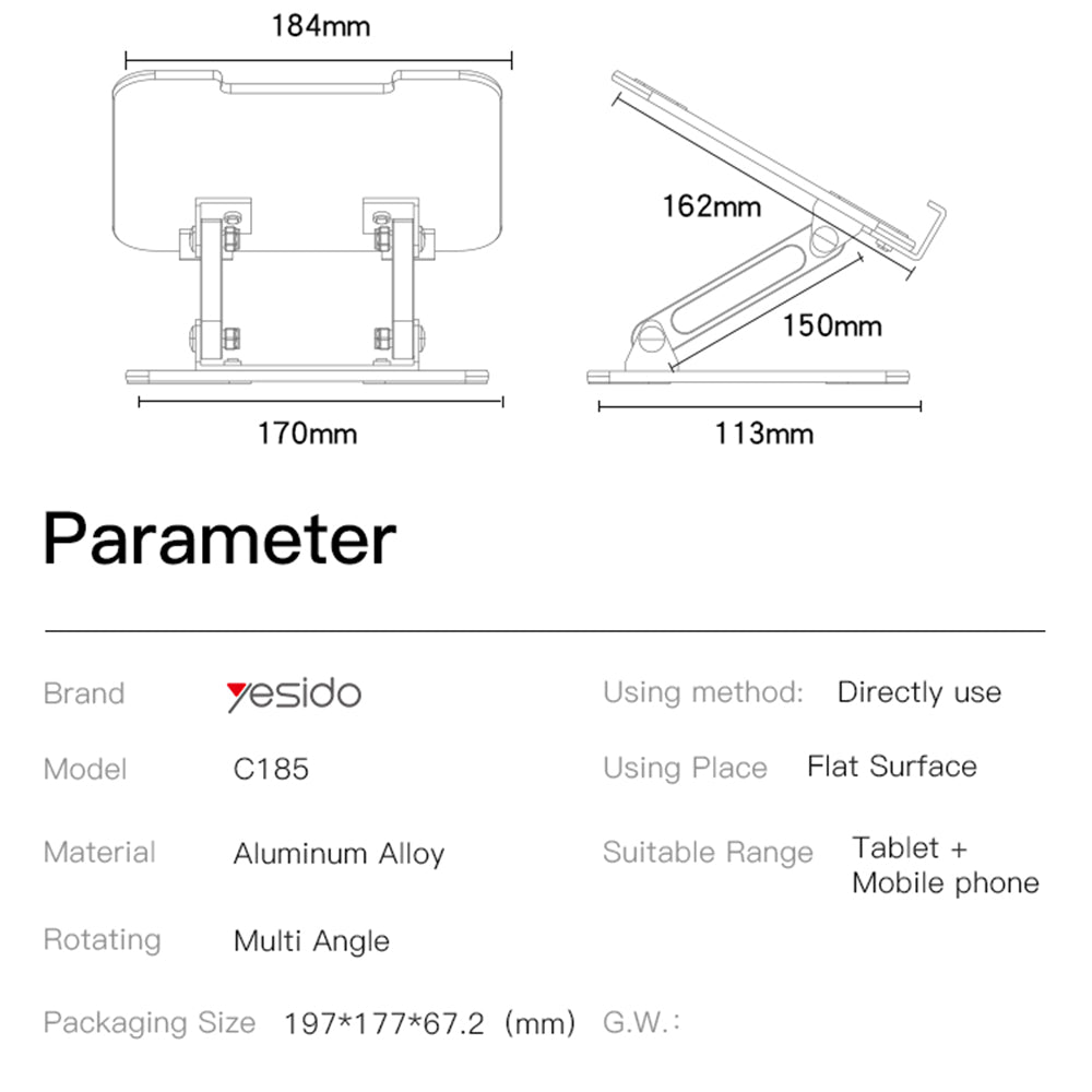 Nosilec za mizo Yesido C185, 4.5inch - 13inch, Srebrn