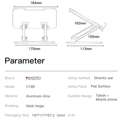 Nosilec za mizo Yesido C185, 4.5inch - 13inch, Srebrn