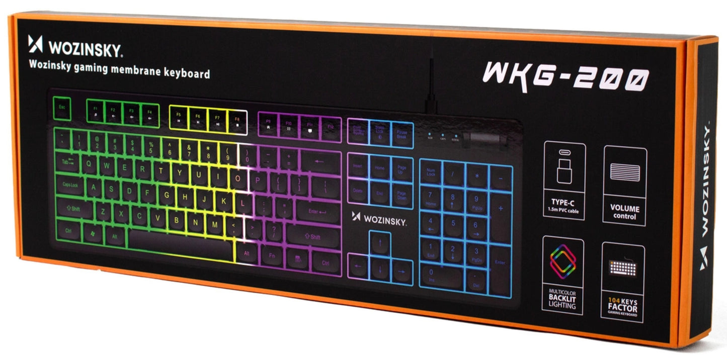 Gaming žična USB tipkovnica WZK WKG-200, RGB, 1,5 m, črna