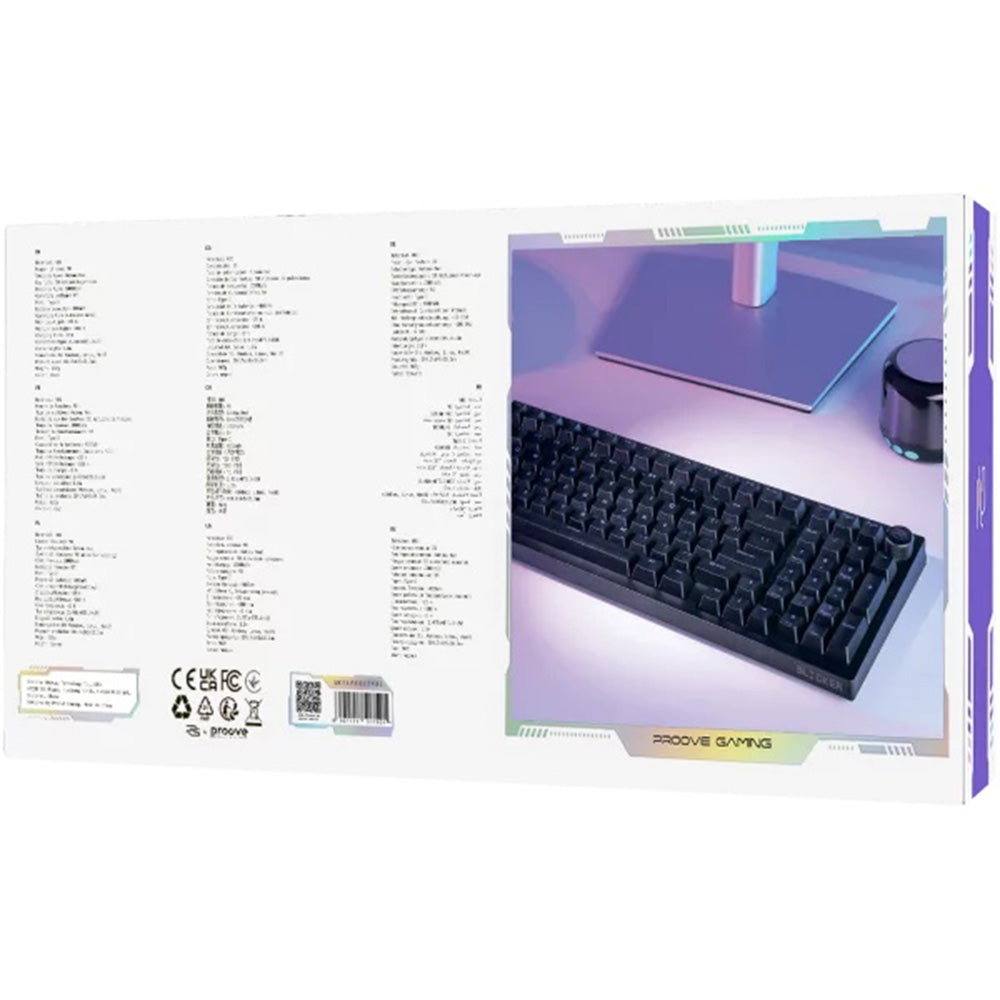 Brezžična igralna tipkovnica Proove Slicker, RGB, BT / Wi-Fi / Žična, 1.8m, Črna WKSLEN00022401