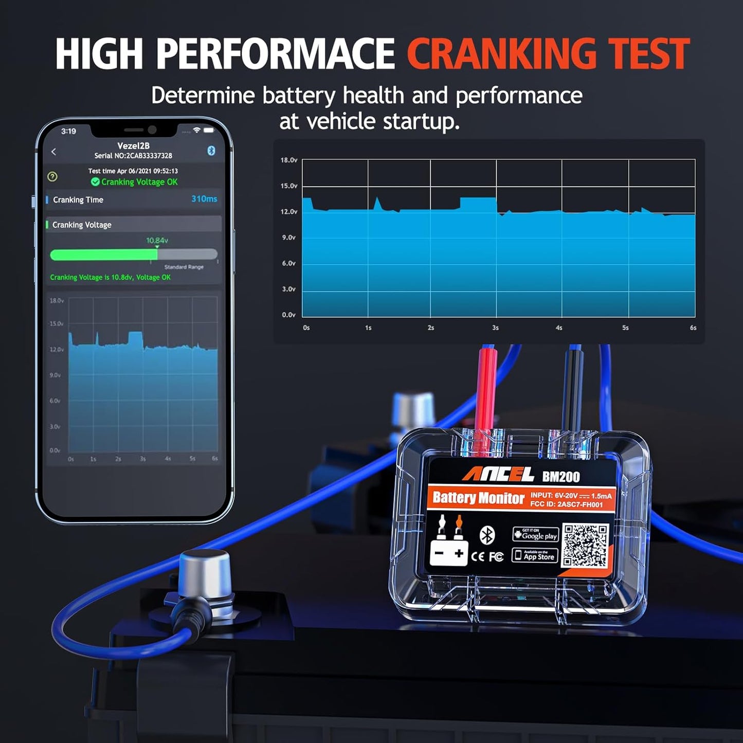 Bluetooth tester za spremljanje avtomobilske baterije Ancel BM200